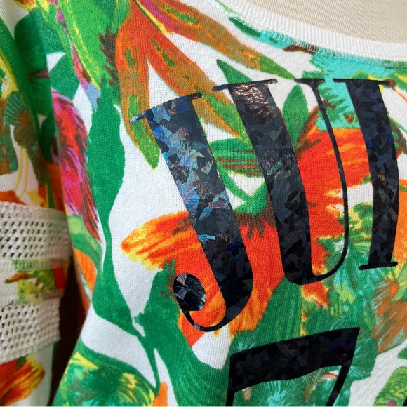 JUICY COUTURE PALM PRINT T-SHIRT TROPICAL RESORT GREEN WHITE TOP CASUAL - Picture 9 of 14